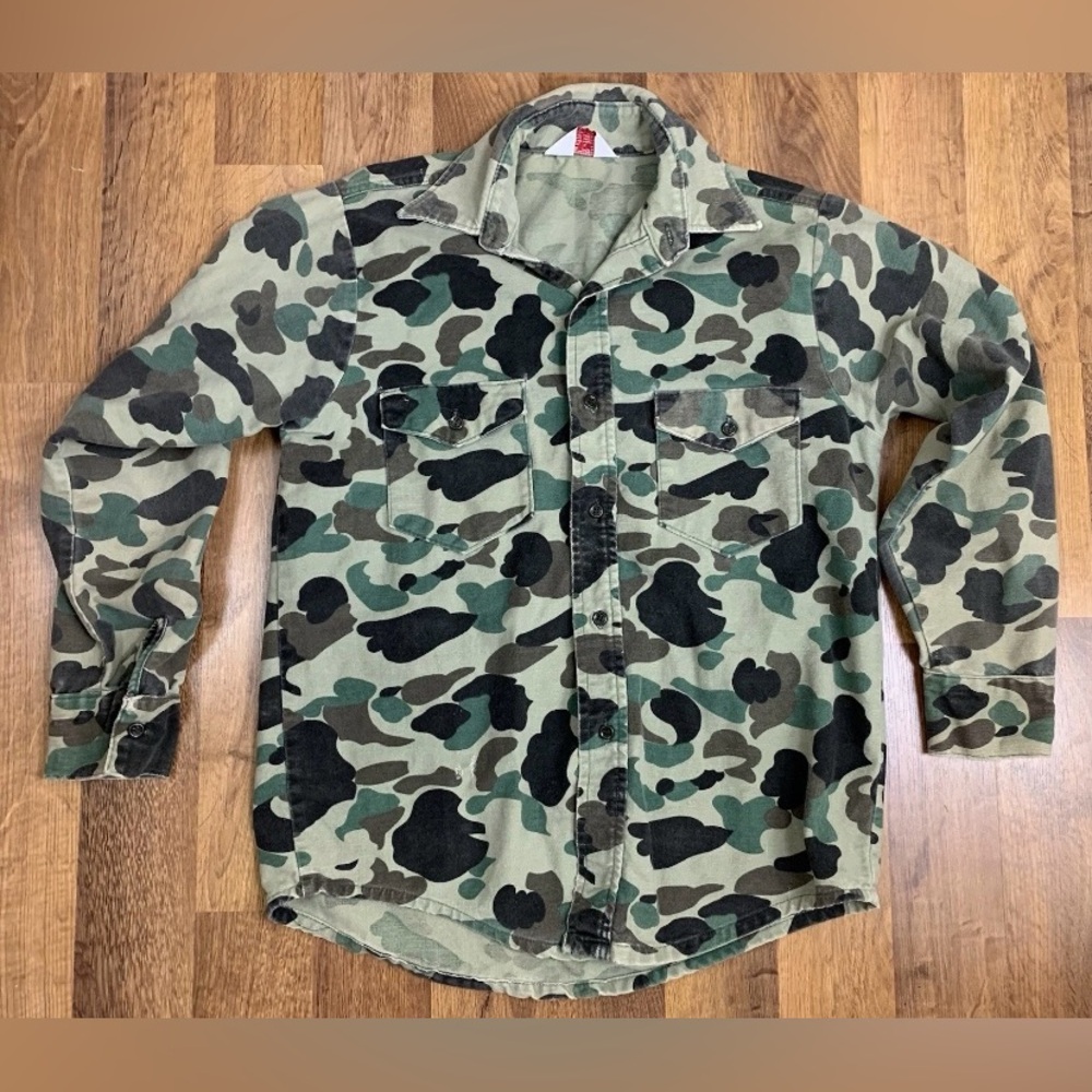 Vtg Frostproof mens M Duck camo flannel shirt Green Hunting Button-Up Shirt